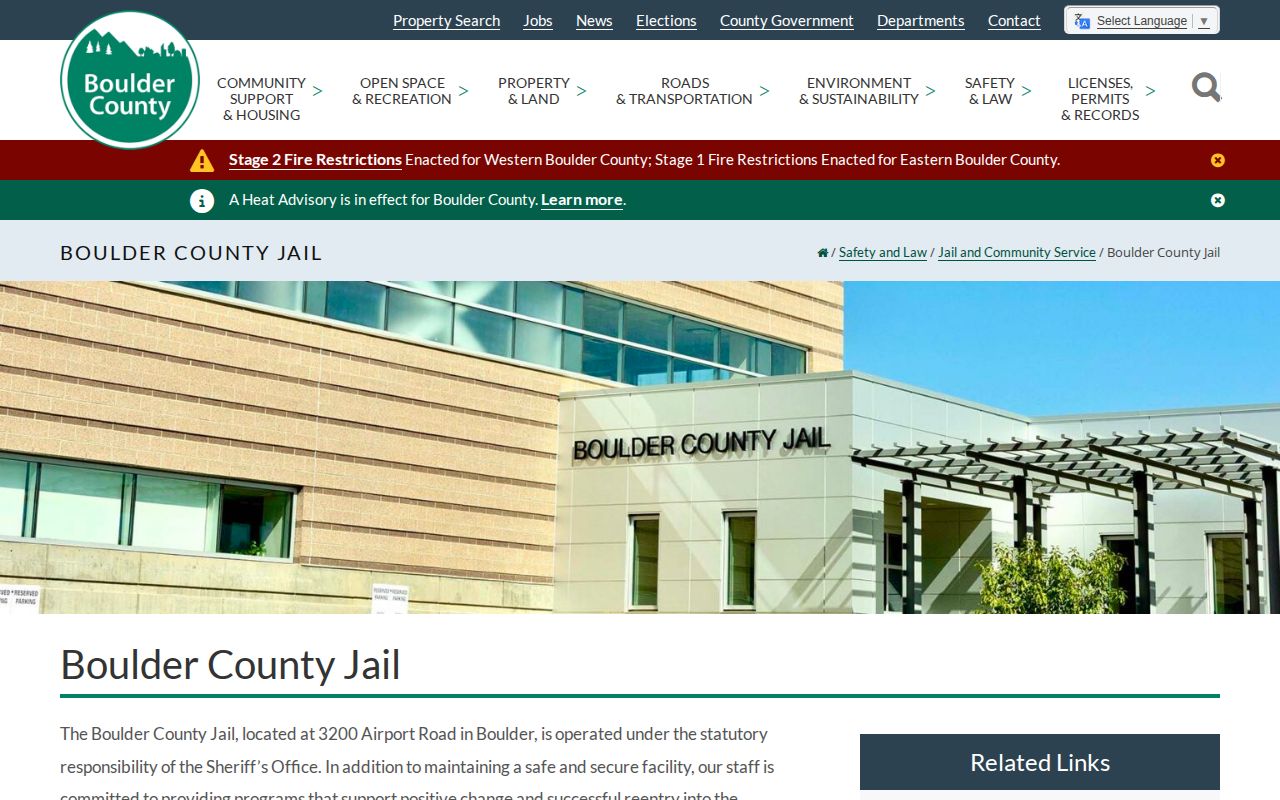Boulder County Jail release records facility page