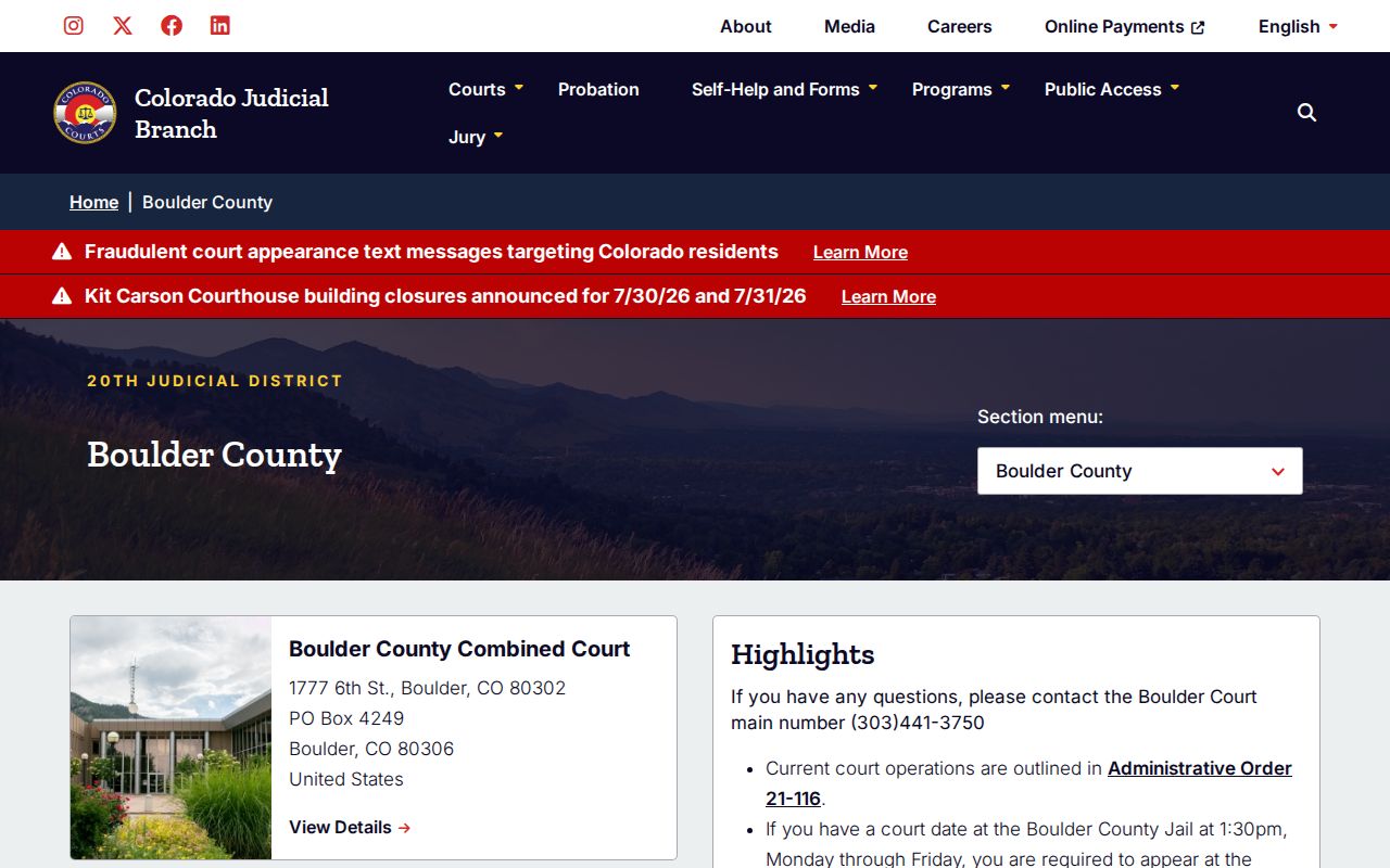 Boulder County released inmates court records page